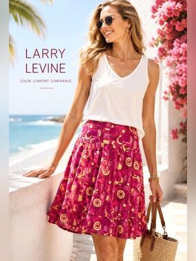 LARRY LEVINE  linen/rayon retro full knee length skirt Sz 6